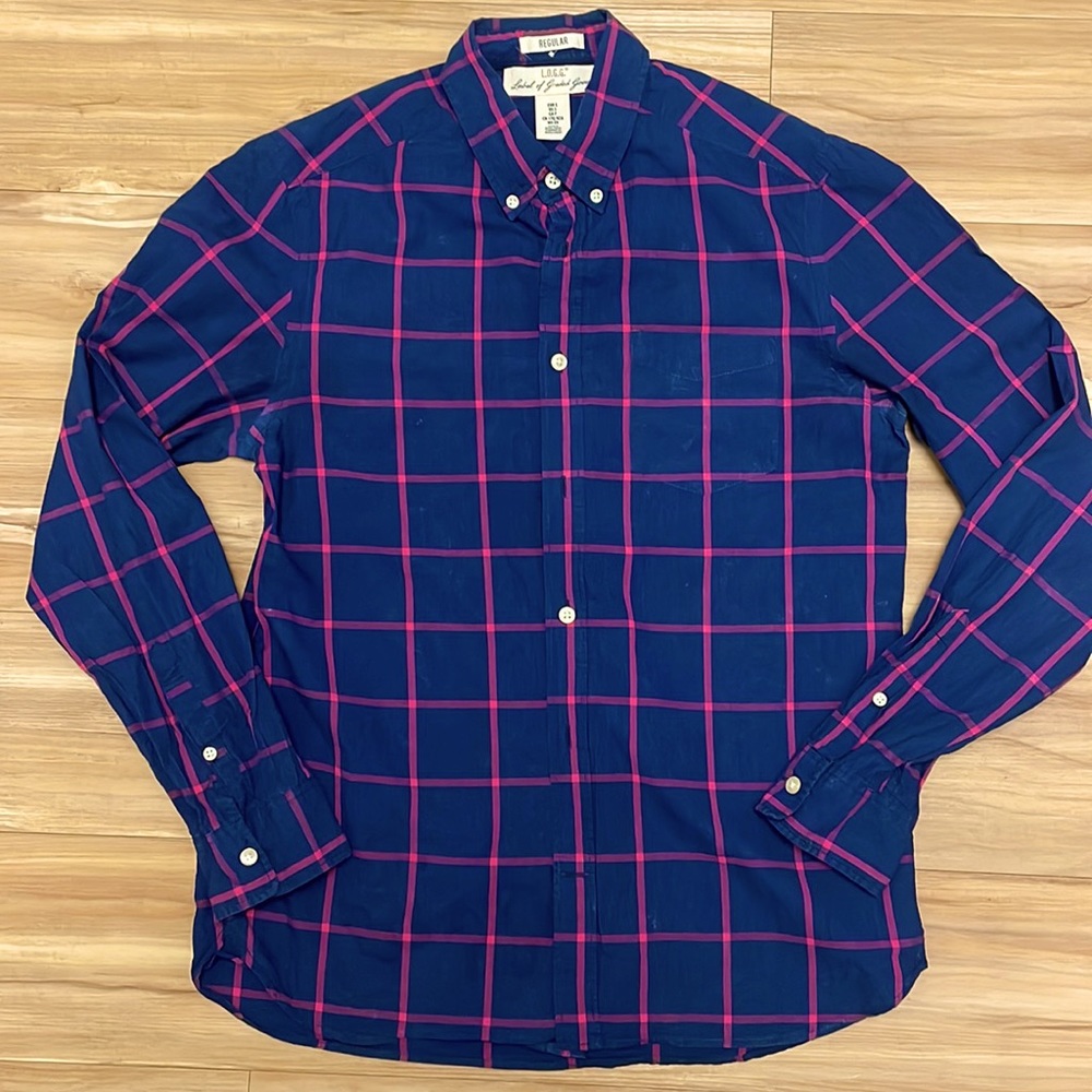 Men’s H&M Navy Blue Plaid Shirt (Size: S)